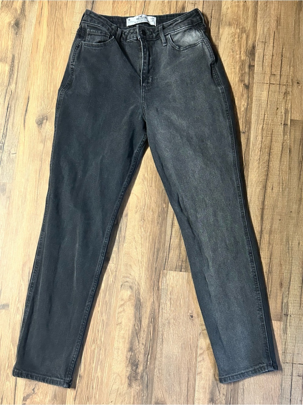 Hollister black gray raw Hem women's ultra high rise mom jeans  25x27
